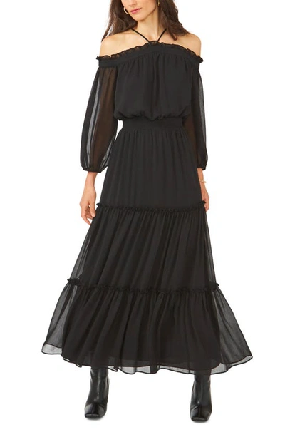 1.state Halter Long Sleeve Maxi Dress In Rich Black