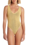 Bound By Bond-eye The Mara One-piece Swimsuit In Apricot Lurex