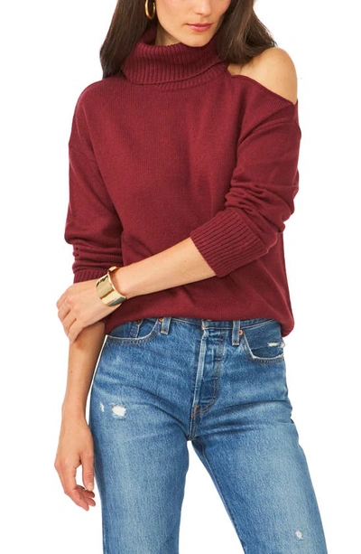 1.state Cold-shoulder Cuffed Turtleneck Sweater In Windsor Wine