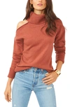 1.state Cut Out Shoulder Turtleneck Smog Yarn Sweater In Windsor Wine