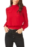 1.state Long Sleeve Cropped Mock Neck Blouse In Vibrant Red