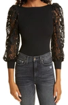 ALICE AND OLIVIA ABELLA LACE PUFF SLEEVE SWEATER,CC108S02711