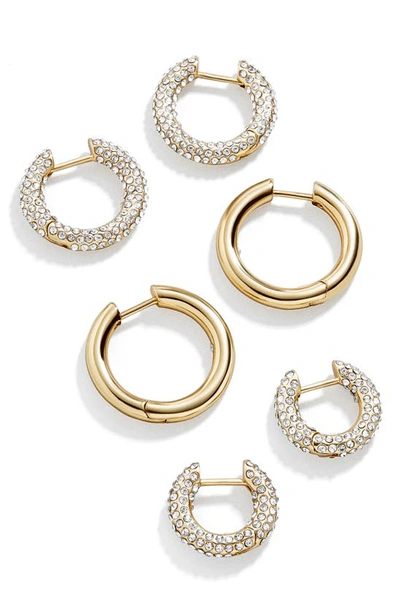Baublebar Lucy Pave Huggie Hoop Earrings, Set Of 3 In Gold