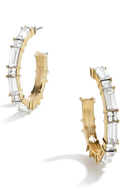 Baublebar Rectangular Baguette Crystal Hoop Earrings In Gold