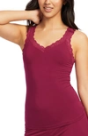 Fleur't Iconic Lace Trim Camisole With Shelf Bra In Sangria