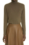 Lafayette 148 Metallic Trim Cashmere Turtleneck Sweater In Woodland Green Melange