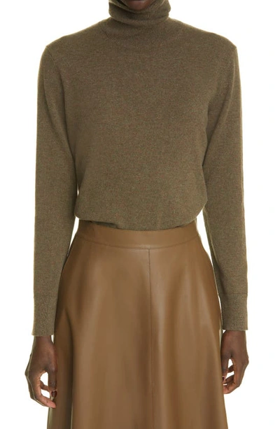 Lafayette 148 Metallic Trim Cashmere Turtleneck Sweater In Woodland Green Melange