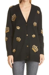 Alice And Olivia Bradford Bee-embellished Grandpa Cardigan In Blk/mlt