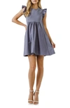 English Factory Mixed Media Ruffle Dress In Dusty Blue