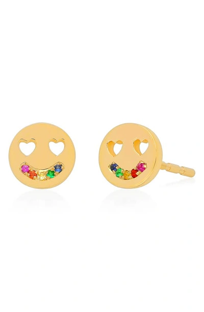 Ef Collection Rainbow Happiness Stud Earring In Yellow Gold