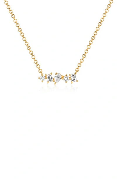 Ef Collection Multifaceted Diamond Bar Pendant Necklace In Gold