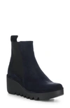 Fly London Fly Long Bagu Wedge Chelsea Boot In 009 Navy Oil Suede