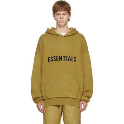 Essentials Khaki Knit Hoodie In Amber