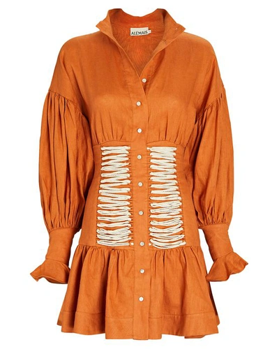 Alemais Holly Linen Lace-front Mini Dress In Orange