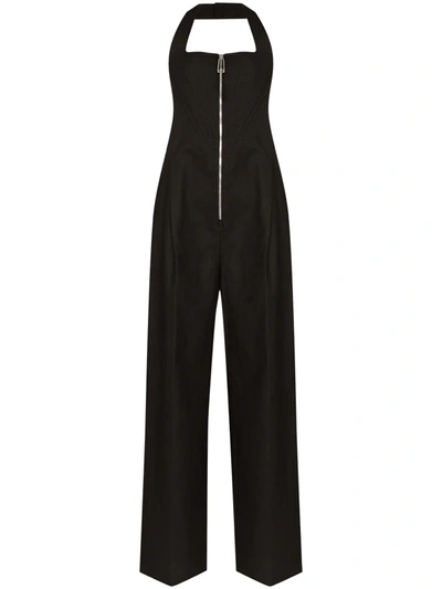 Bottega Veneta Front-zip Wide-leg Linen-blend Jumpsuit In Brown