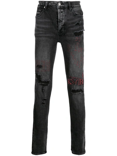 Ksubi Van Winkle Maniac Embroidered Skinny-leg Jeans In Black