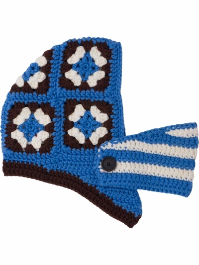 Miu Miu Mask-detail Crochet Hat In Blau