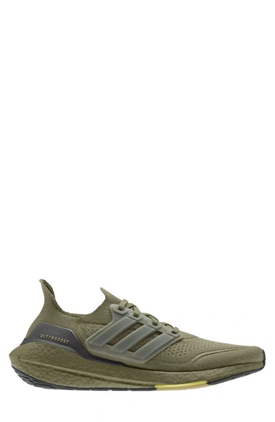 Adidas Originals Ultraboost 21 Running Shoe In Focus Olive/ Acid Yellow