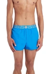 Versace Greca Band Swim Trunks In Teal