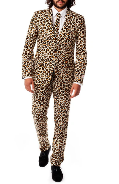 Opposuits 'the Jag' Trim Fit Two-piece Suit With Tie In Dark Beige