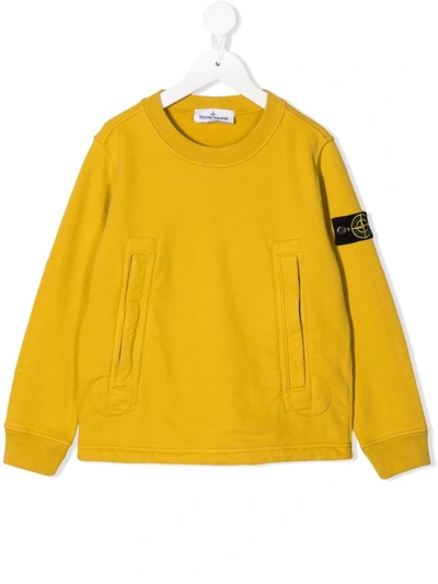 Stone Island Junior Kids' Logo Patch Sweatshirt In Yellow