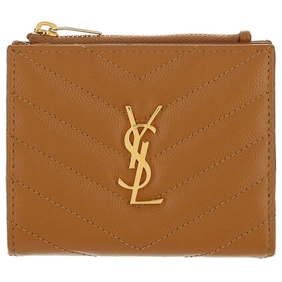 Saint Laurent Women's Wallet Leather Coin Case Holder Purse Card Bifold In Brown