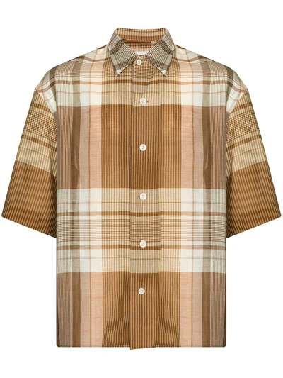 Lemaire Brown Cotton & Linen Short Sleeve Shirt In Neutrals
