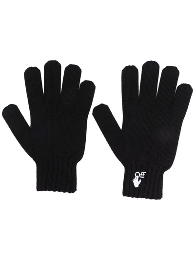 Off-white Embroidered-logo Knitted Gloves In Black