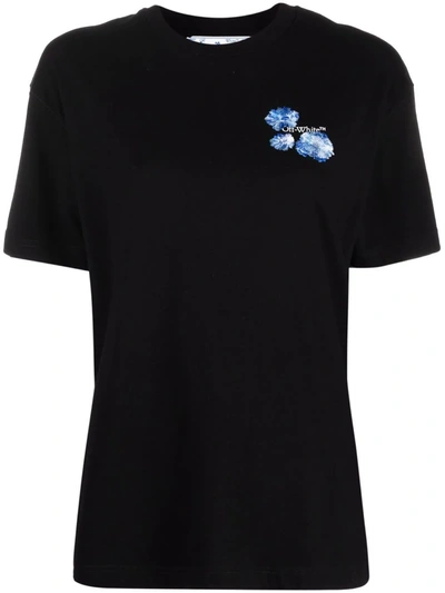 Off-white Embroidered-logo Cotton T-shirt In Black