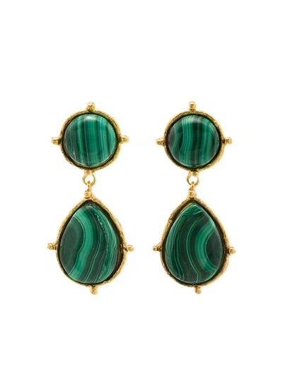 Sylvia Toledano 2 Pierres Dots Malachite Clip-on Earrings In Green