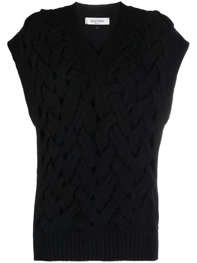 Valentino Braided-effect Wool-blend Sweater In Black