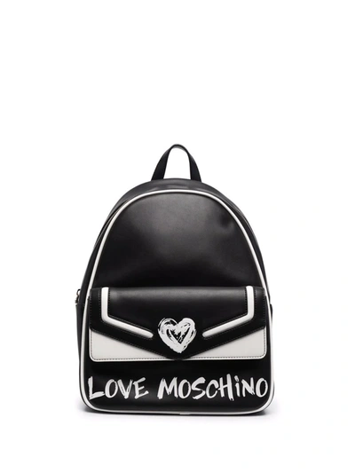 Love Moschino Logo拉链双肩包 In Black, White