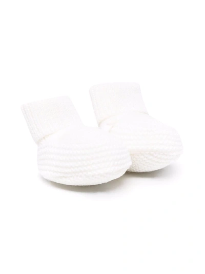 Little Bear Babies' Virgin Wool Knitted Slippers In White