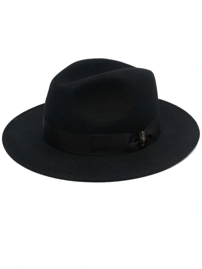Borsalino Logo Ribbon-trim Fedora Hat In Black
