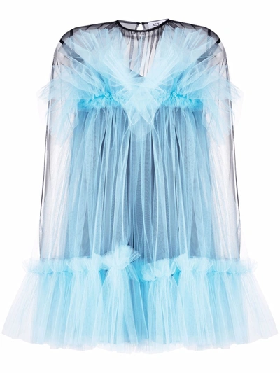 Act N°1 Tulle-panelled Long-sleeved Dress In Blue