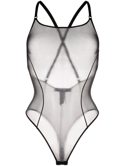 Off-white Black Semi-sheer Crossover-strap Bodysuit