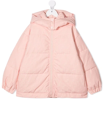 Fendi Kids' 经典logo印花连帽夹克 In Rosa