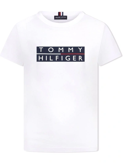 Tommy Hilfiger Junior Kids' Logo-print Cotton T-shirt In White