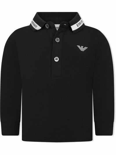 Emporio Armani Babies' Logo-print Long-sleeve Polo Shirt In Black
