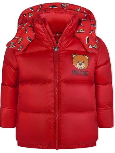 Moschino Babies' Logo-print Hooded Puffer Jacket In Red