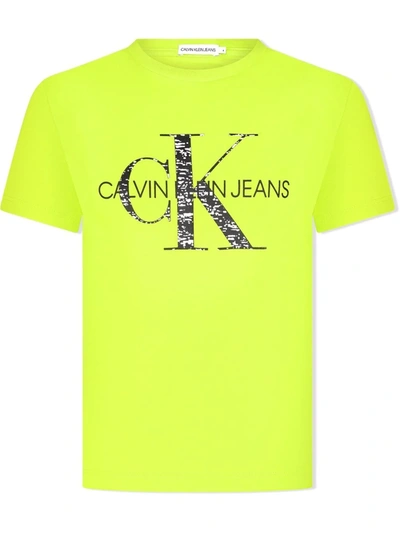 Calvin Klein Kids' Logo-print Cotton T-shirt In Yellow