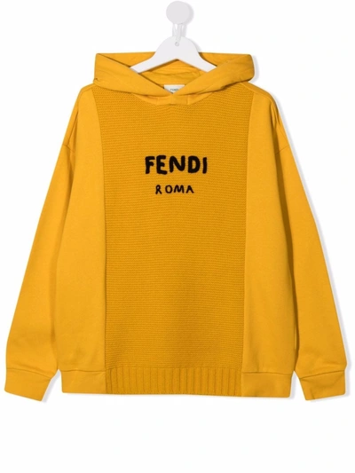 Fendi Teen Logo-embroidered Hoodie In Yellow