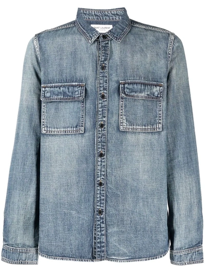 Saint Laurent Cotton Denim Western Shirt In Blue