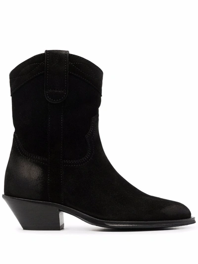 Saint Laurent Santiag Eastwood Boots In Suede In Nero