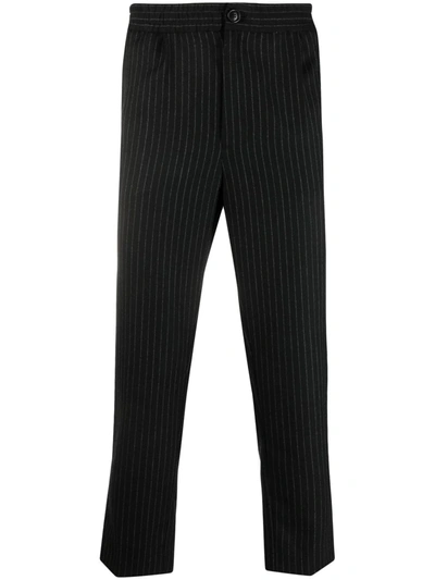 Ami Alexandre Mattiussi Cropped Pinstripe Track Pants In Black