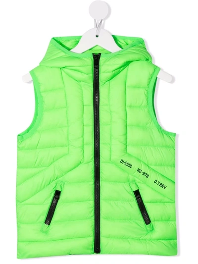 Diesel Kids' Hooded Quilted Gilet In Green