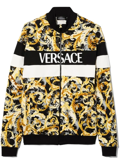 Versace Kids' Baroque-print Zip-up Jacket In Black