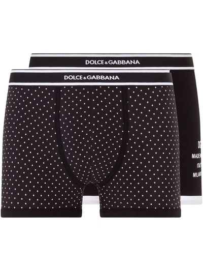 Dolce & Gabbana Solid-color And Polka-dot-print Stretch Cotton Boxers Two-pack In Multicolor