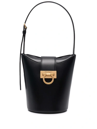 Ferragamo Trifolio Leather Bucket Bag In Black