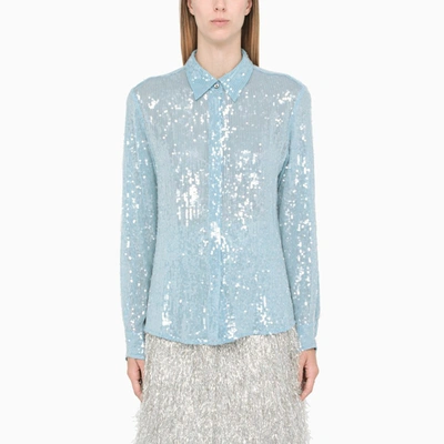 Dries Van Noten Sky Blue Sequined Shirt In Light Blue